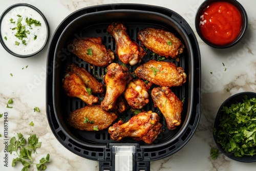 Crispy Air Fryer Chicken Wings Garnished with Fresh Herbs