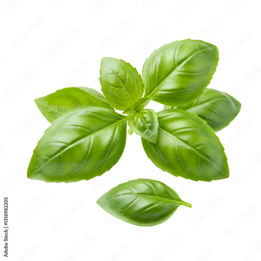 Obraz premium Fresh Green Basil Leaves Isolated on Black Background Culinary Herb Ingredient Food Diet Leaf Spice 