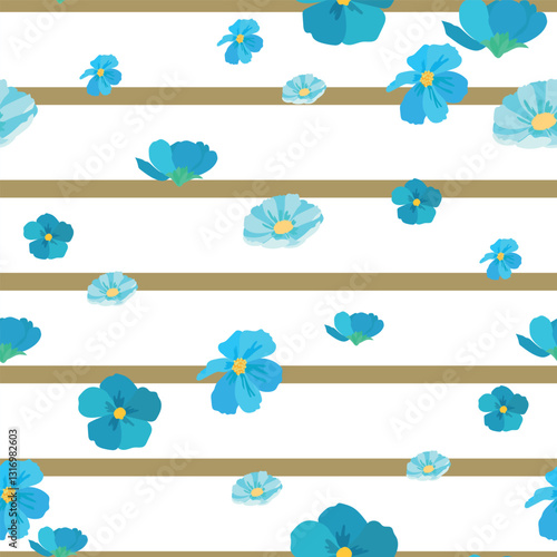 Vector Large scale retro vintage blue floral pattern