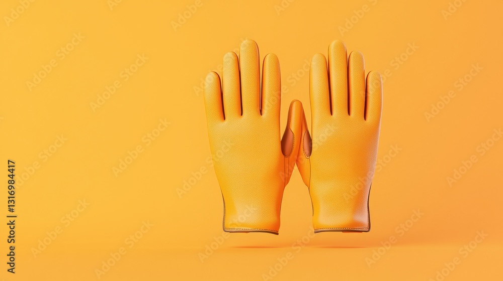 Obraz premium Bright Yellow Protective Gloves on Vibrant Orange Background