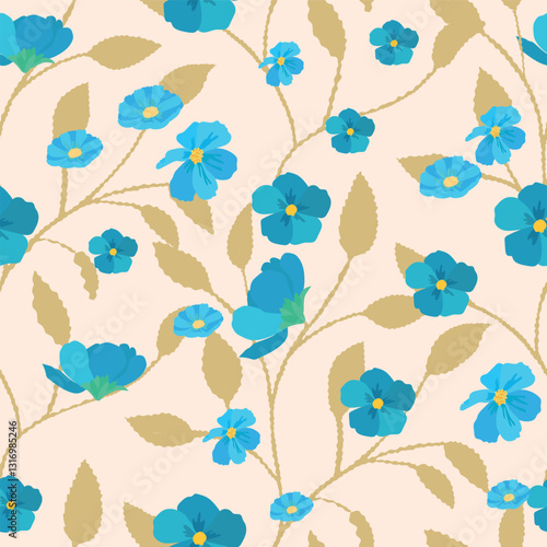 Vector Large scale retro vintage blue floral pattern