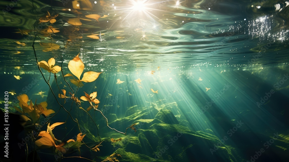 Fototapeta premium sunlight floating leaves