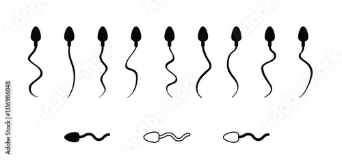 Normal spermatozoide. Cartoon sperm morphology. Basic sperm cell shappes. medical, spermatozoon cells reproduction. Reproductive men health, medical fertilization concept.