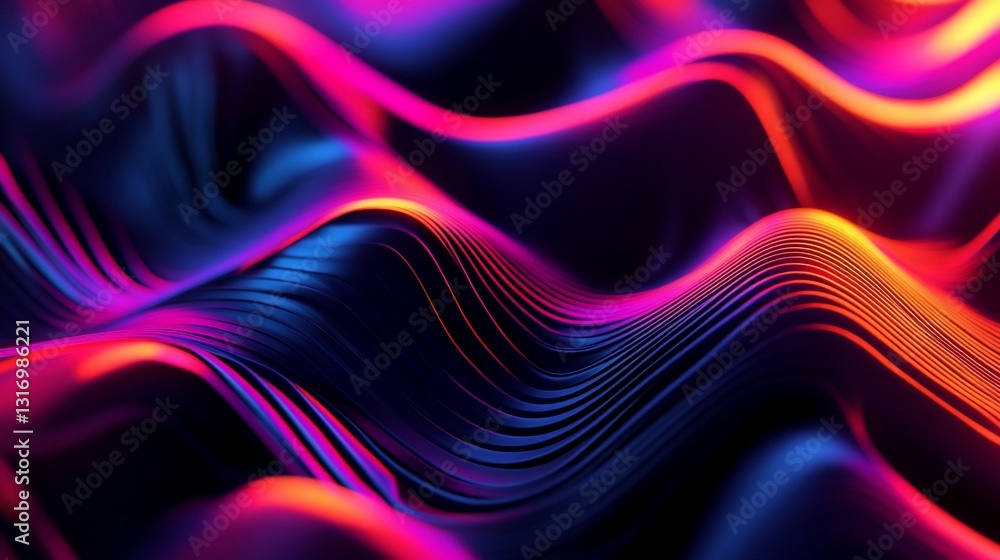 Abstract Neon Wave Background: Vibrant Pink Blue Orange Hues Digital Art