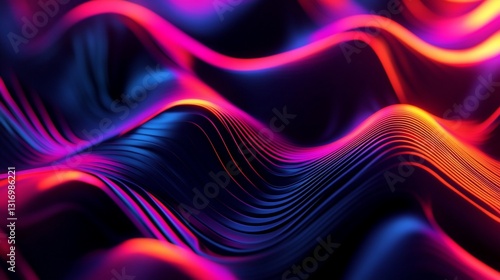 Obraz na płótnie Abstract Neon Wave Background: Vibrant Pink Blue Orange Hues Digital Art w salonie