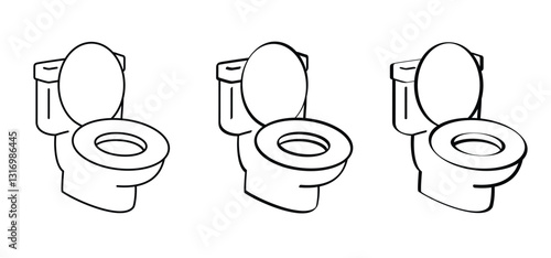 Cartoon toilet side, top view. Please keep toilet clean. WC icon or pictogram. toilets seat label. World toilet day concept. Restroom or bathroom symbol. Toilet cleaning glyph icon.
