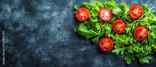Wallpaper Mural Fresh salad with juicy tomato slices on dark textured background vibrant colors and natural light healthy food concept top view Torontodigital.ca