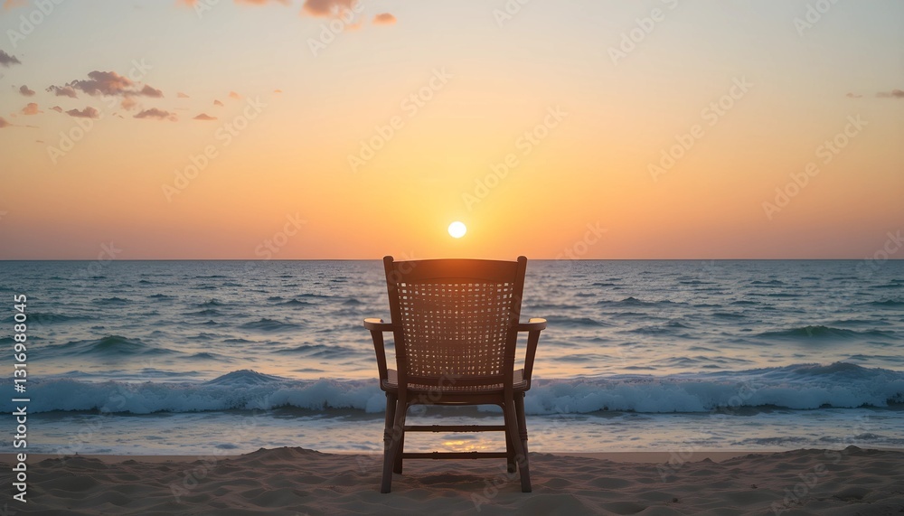 Over-the-Shoulder View of Chair Facing Ocean at Sunset Over-the-Shoulder View of Chair Facing Ocean at Sunset