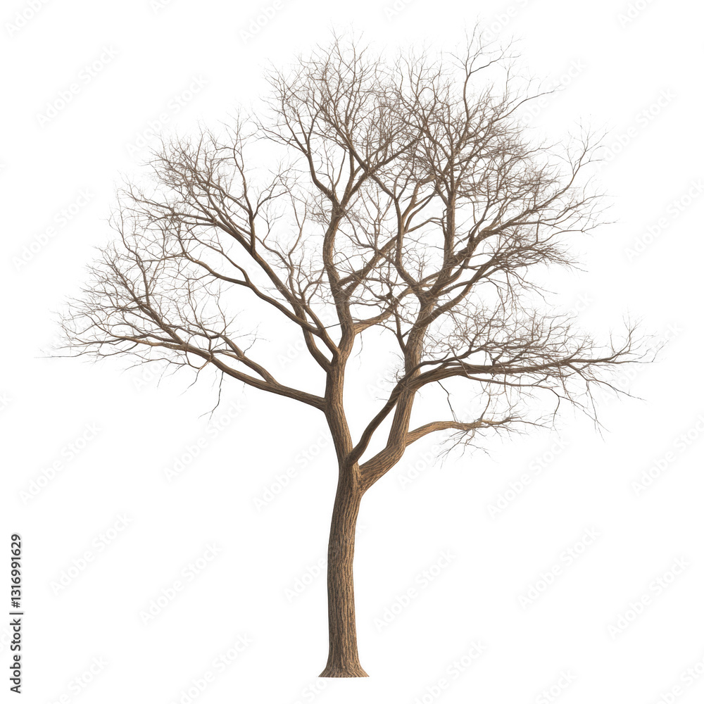 A tree with no leaves is depicted in a white background. The tree appears to be bare and lifeless, with no signs of growth or vitality. Concept of emptiness and desolation A tree with no leaves is depicted in a white background. The tree appears to be bare and lifeless, with no signs of growth or vitality. Concept of emptiness and desolation
