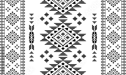 Southwest Aztec geometric Native American Mexican Navajo tribal ethnic boho indian texture ornament seamless pattern fabric black and white design vector for woven textile printing blanket rug carpet 