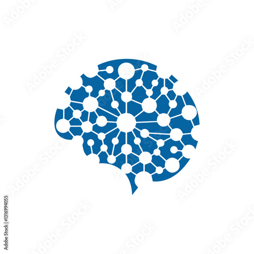 modern human brain in low poly particles tech style Logo design. Brain Tech Logo Design Vector design.