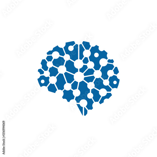 modern human brain in low poly particles tech style Logo design. Brain Tech Logo Design Vector design.