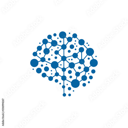 modern human brain in low poly particles tech style Logo design. Brain Tech Logo Design Vector design.