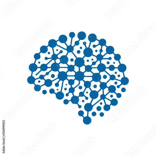 modern human brain in low poly particles tech style Logo design. Brain Tech Logo Design Vector design.