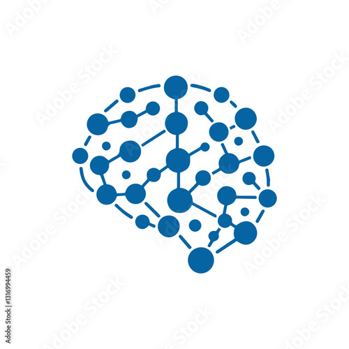 modern human brain in low poly particles tech style Logo design. Brain Tech Logo Design Vector design.