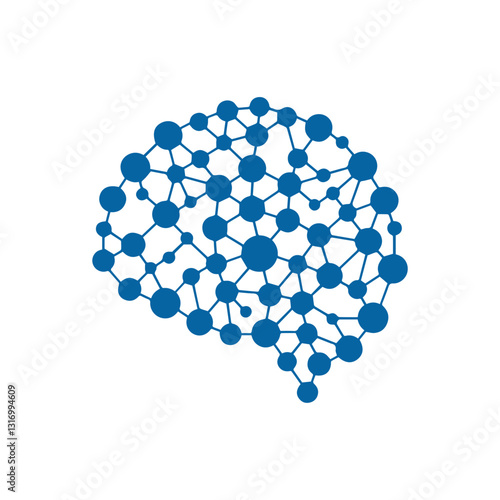 modern human brain in low poly particles tech style Logo design. Brain Tech Logo Design Vector design.