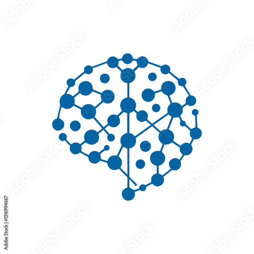 modern human brain in low poly particles tech style Logo design. Brain Tech Logo Design Vector design.