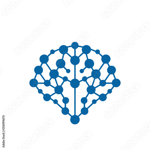 modern human brain in low poly particles tech style Logo design. Brain Tech Logo Design Vector design.