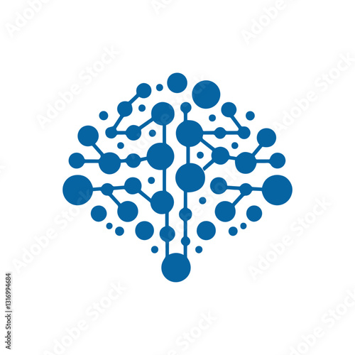 modern human brain in low poly particles tech style Logo design. Brain Tech Logo Design Vector design.