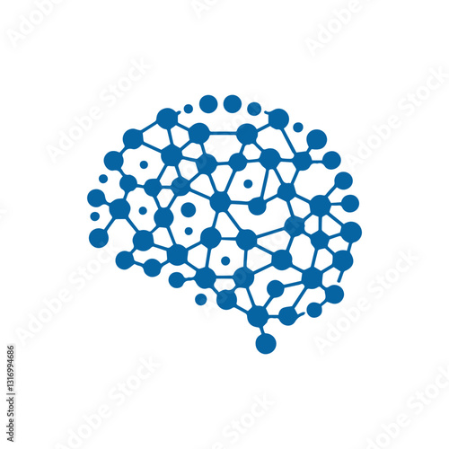modern human brain in low poly particles tech style Logo design. Brain Tech Logo Design Vector design.