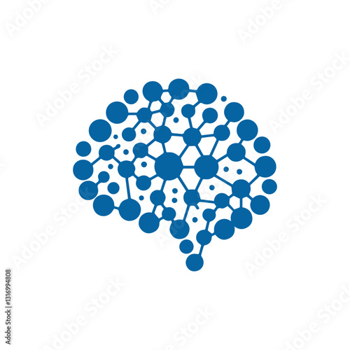 modern human brain in low poly particles tech style Logo design. Brain Tech Logo Design Vector design.