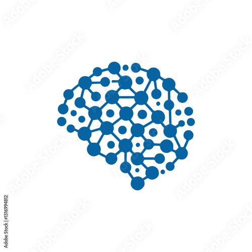 modern human brain in low poly particles tech style Logo design. Brain Tech Logo Design Vector design.