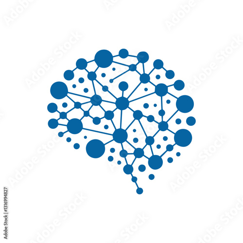 modern human brain in low poly particles tech style Logo design. Brain Tech Logo Design Vector design.