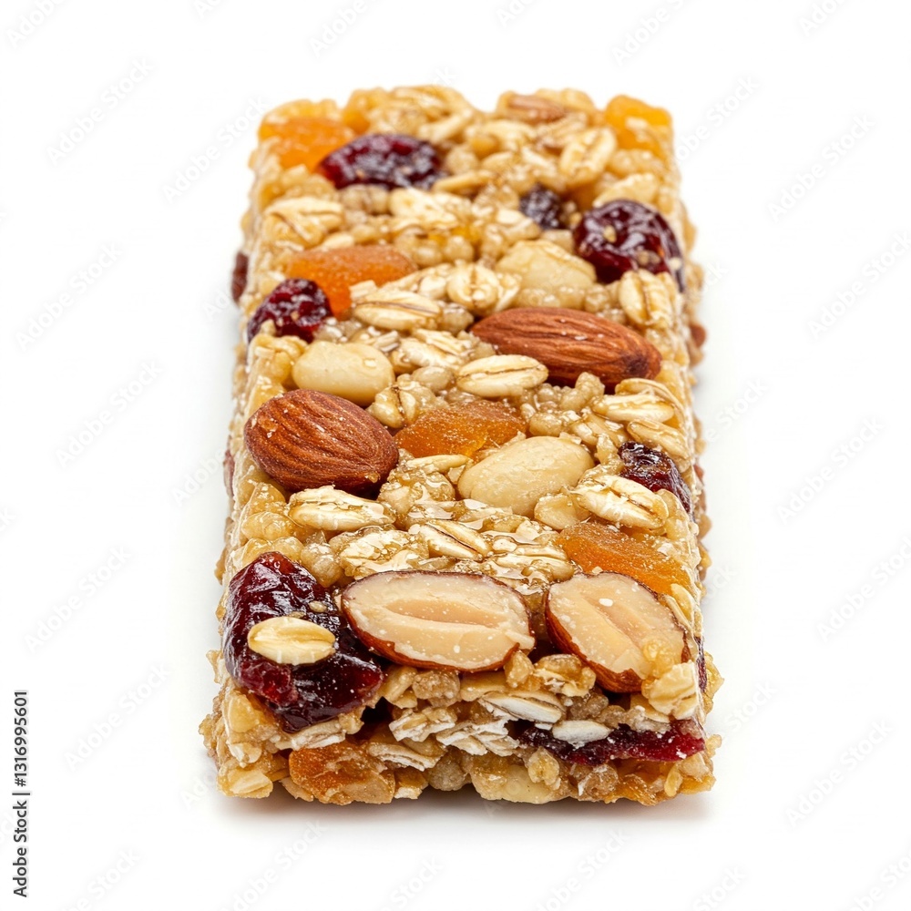 Granola bar isolated on white background. Protein bar with dry fruits, almonds, oat, nuts, muesli, honey, grains, isolated on white background. Delicious and healthy Granola bar isolated. Energy bar. Granola bar isolated on white background. Protein bar with dry fruits, almonds, oat, nuts, muesli, honey, grains, isolated on white background. Delicious and healthy Granola bar isolated. Energy bar.