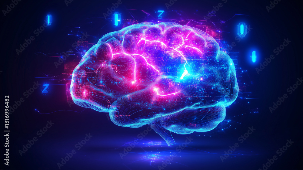 glowing digital brain with neon circuit lines in cybernetic background glowing digital brain with neon circuit lines in cybernetic background