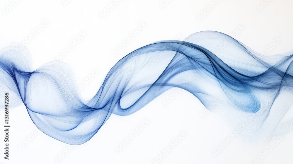 Elegant blue wave design in abstract motion on a white backdrop, offering a refined look for posters, banners, or wallpaper Elegant blue wave design in abstract motion on a white backdrop, offering a refined look for posters, banners, or wallpaper