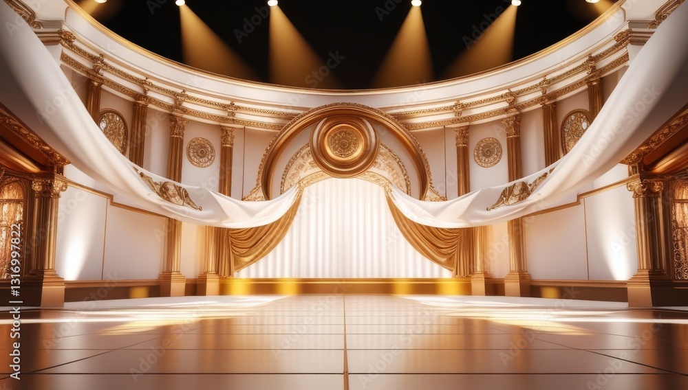 Obraz premium White golden ceremony award stage venue background.