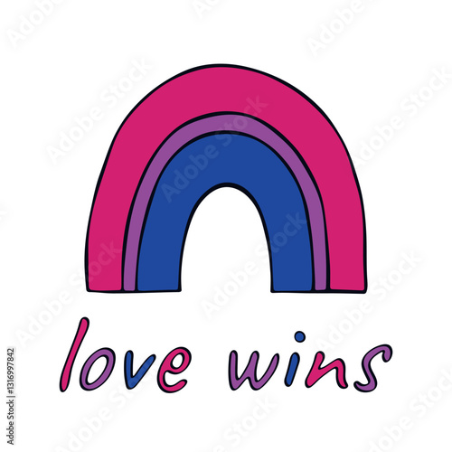 Colorful rainbow shape Bisexual pride flag Happy pride day LGBTQIA community Pride Month Vector hand drawn doodle for posters, stickers, logo, cards