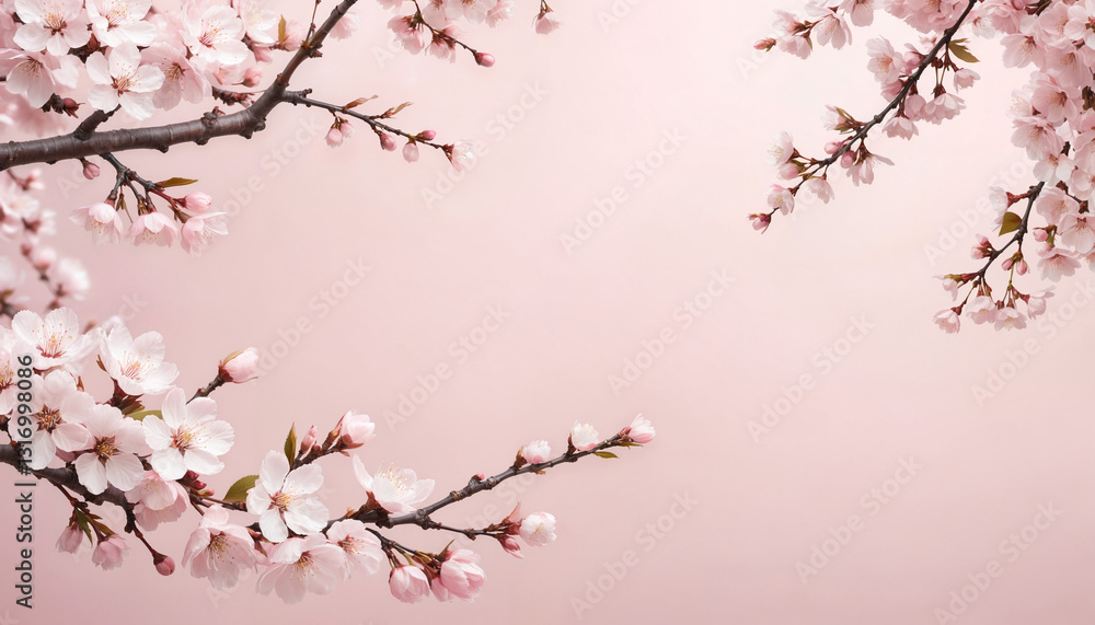 Cherry Blossom Branches on Soft Pink Background Cherry Blossom Branches on Soft Pink Background