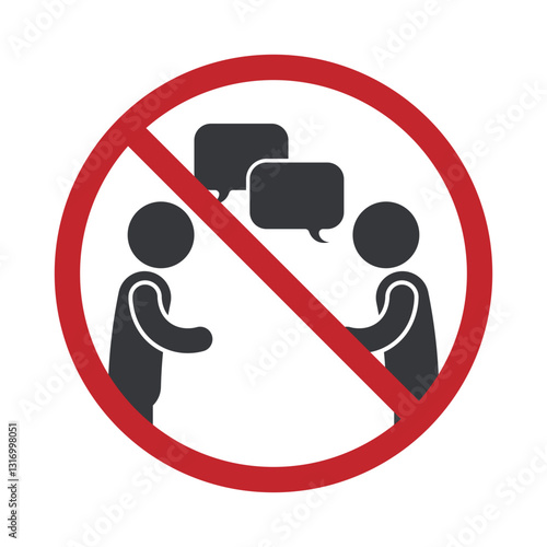 Isolated prohibition sign : Be Quiet, do not talking, forbidding talking in conversation, emphasizing silence for ceremony, show, concert