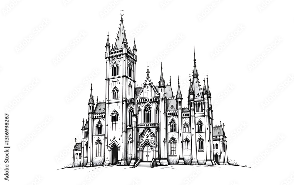 Dark Fantasy Castle Drawing, Mysterious Artwork Dark Fantasy Castle Drawing, Mysterious Artwork