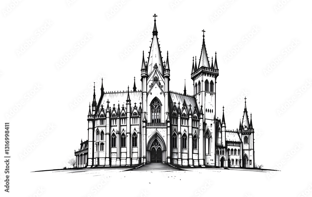 Fototapeta premium Medieval Fortress Hand-Sketched Illustration