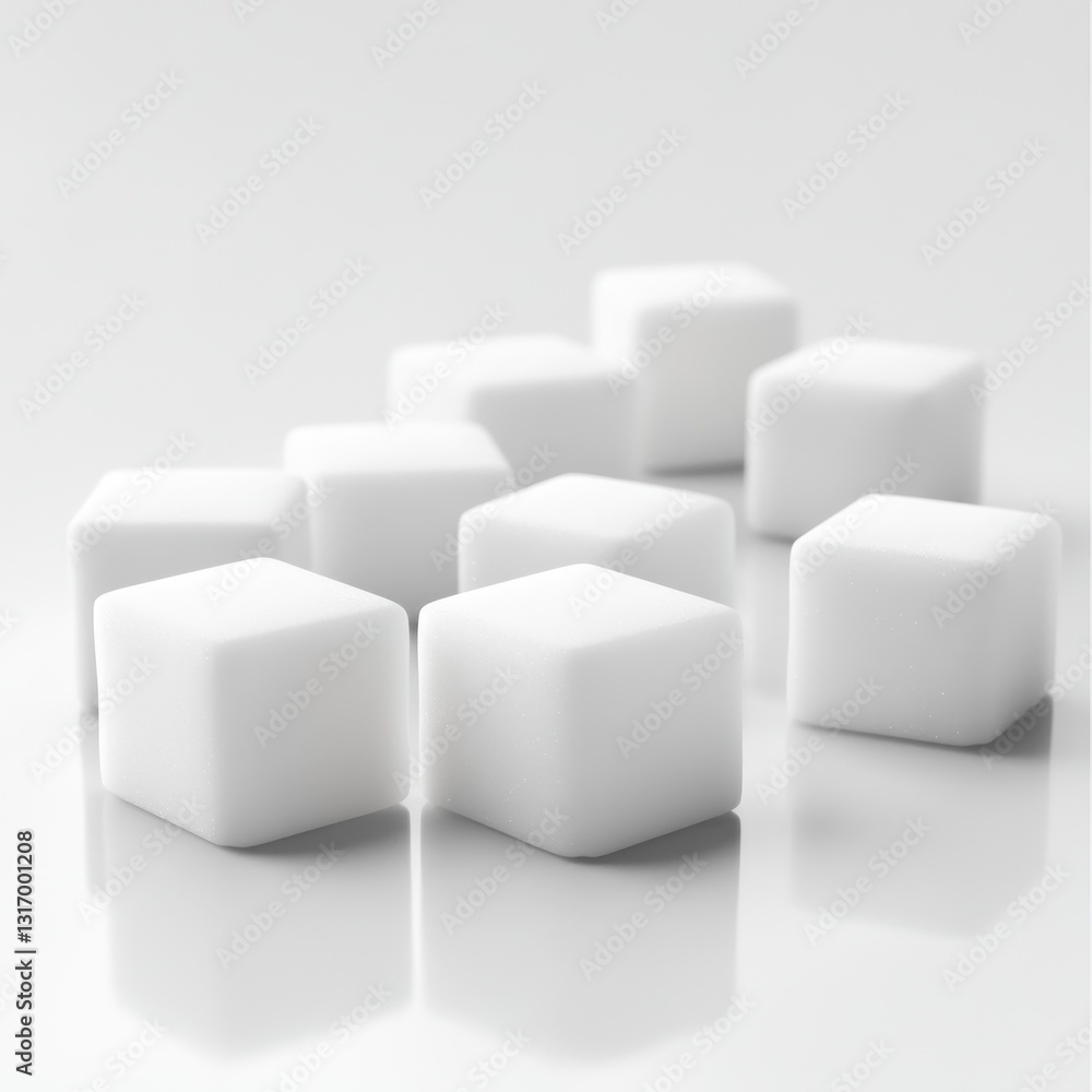 White cube-shaped objects arranged on a surface White cube-shaped objects arranged on a surface