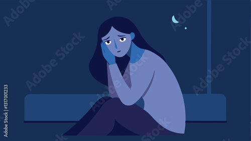 Silent Tears A closeup of a woman sitting on the edge of her bed with one hand covering her face and tears streaming down. The room is dimly lit conveying a sense of isolation and