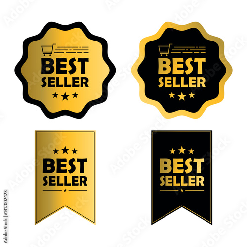 Golden best seller label with shopping cart icon. Used for business purpose