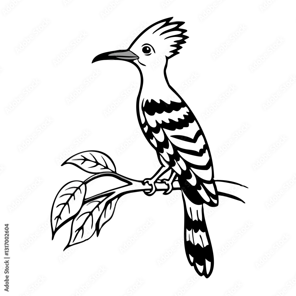 Naklejka premium Hoopoe Bird black silhouette on a tree branch isolated on a transparent background