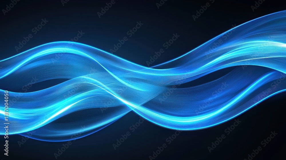 Fototapeta premium Abstract Blue Waves with Soft Light on Dark Background