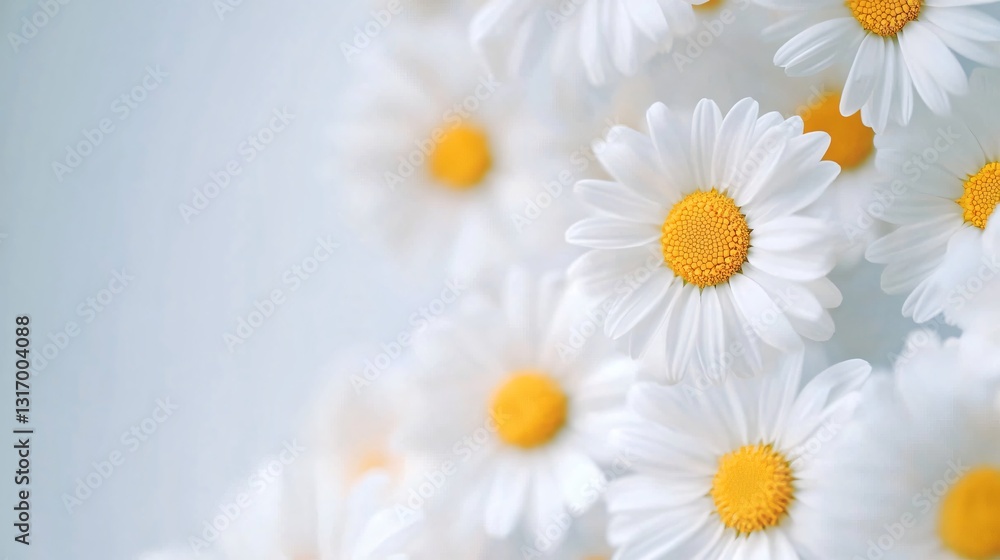 Obraz premium Bright daisies with yellow centers, vibrant floral arrangement, perfect for spring themes or cheerful background designs.