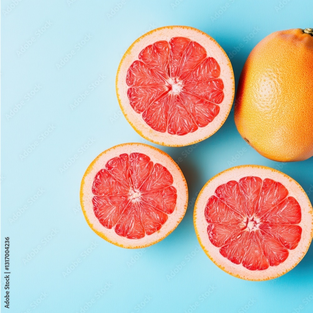 Fresh grapefruit slices on a vibrant blue background (1) Fresh grapefruit slices on a vibrant blue background (1)
