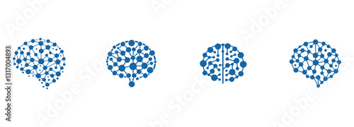 set of bundle modern human brain in low poly particles tech style Logo design. Brain Tech Logo Design Vector design.