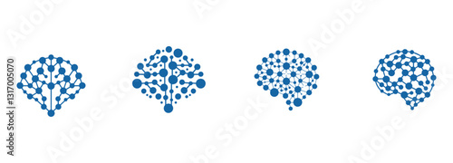 set of bundle modern human brain in low poly particles tech style Logo design. Brain Tech Logo Design Vector design.