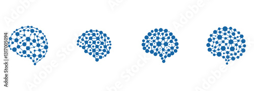 set of bundle modern human brain in low poly particles tech style Logo design. Brain Tech Logo Design Vector design.