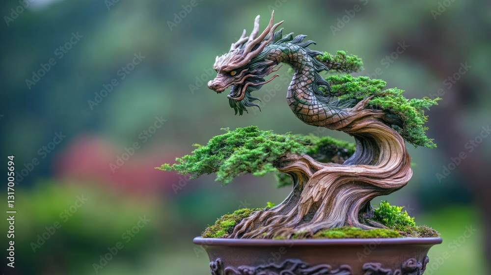 Naklejka premium Dragon Bonsai in Garden Setting