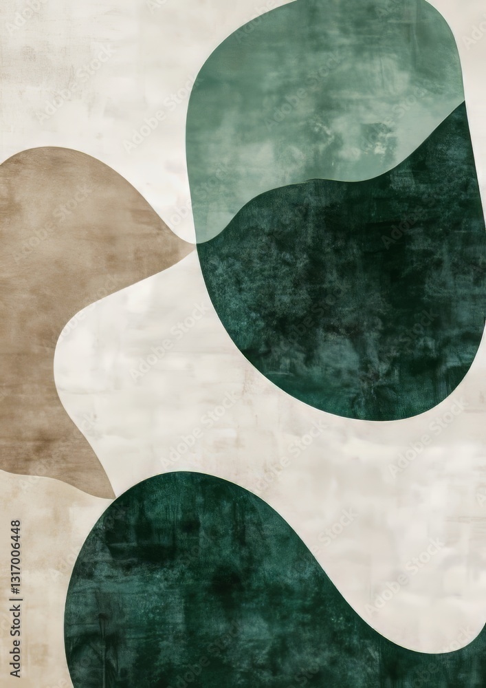 Abstract Organic Shapes in Emerald Green Beige and White on Offwhite Background Creating Soft Calming Visuals Abstract Organic Shapes in Emerald Green Beige and White on Offwhite Background Creating Soft Calming Visuals
