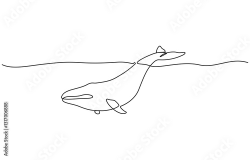 Whale tail drawing by one continuous line, blue whale drawing by one continuous line, Print Continuous one line drawing of orca whale. One line drawing illustration of whale killer fish. 