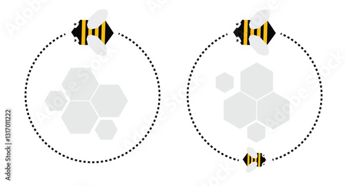 Abstract Bees with Flight Trace Round Frame. Animals and insects concept vector art. Graphic design elements and resources